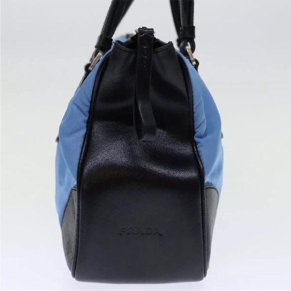 PRADA Shoulder Bag in Blue Nylon with Black Leather Authentic - Picture 4 of 16